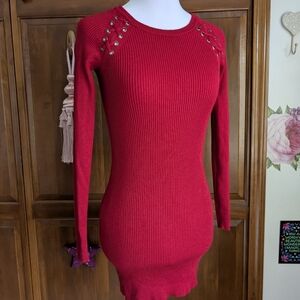 BCX Red Long Sleeve Bodycon Dress with Grommet Detail